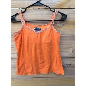 Y2K Duck Head Jeans Co Orange Ribbed Lace Trim Camisole Tank Top Size M 5